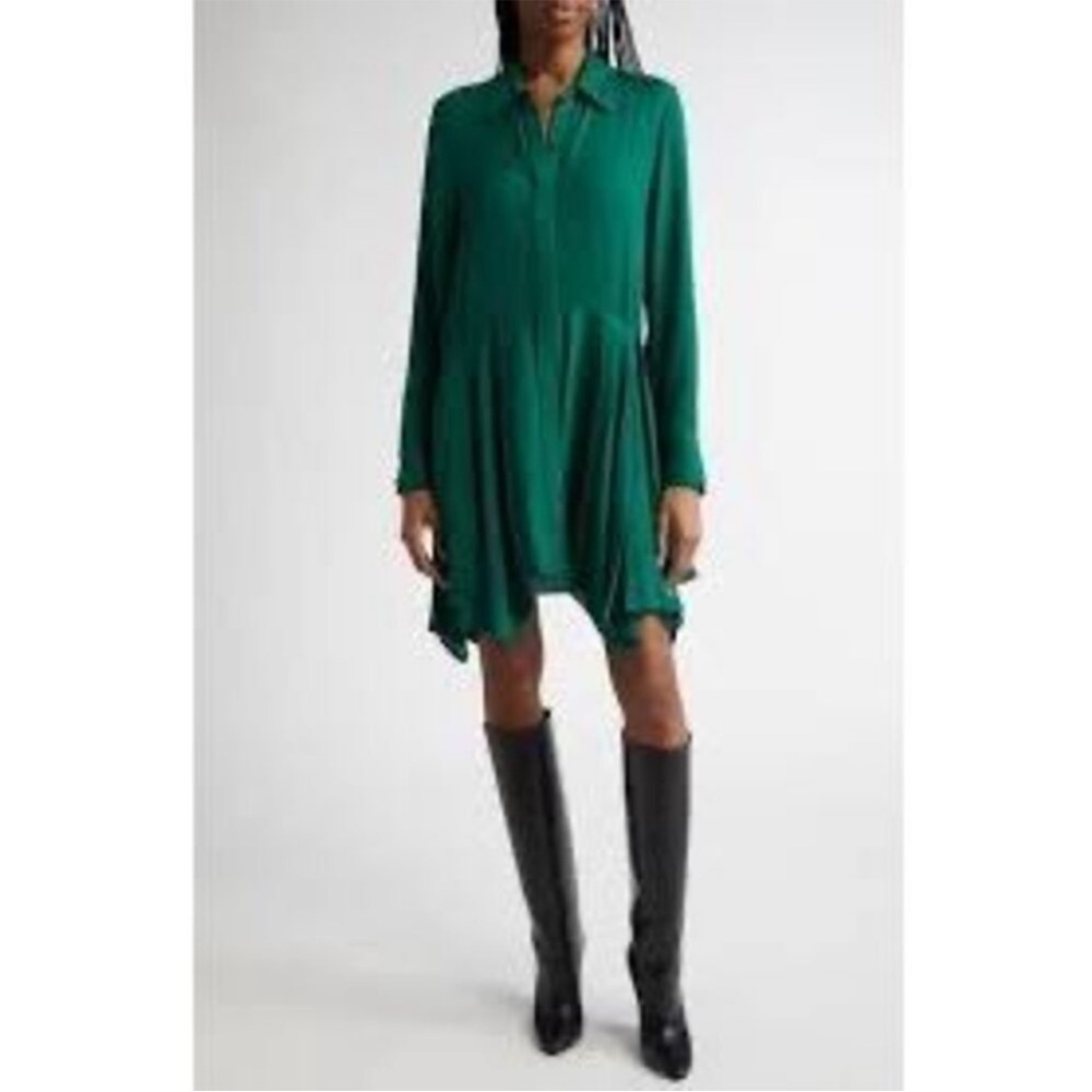 NWOT Alice + Olivia Women's Green Avita Long Sleeve Asymmetric Shirt Dress